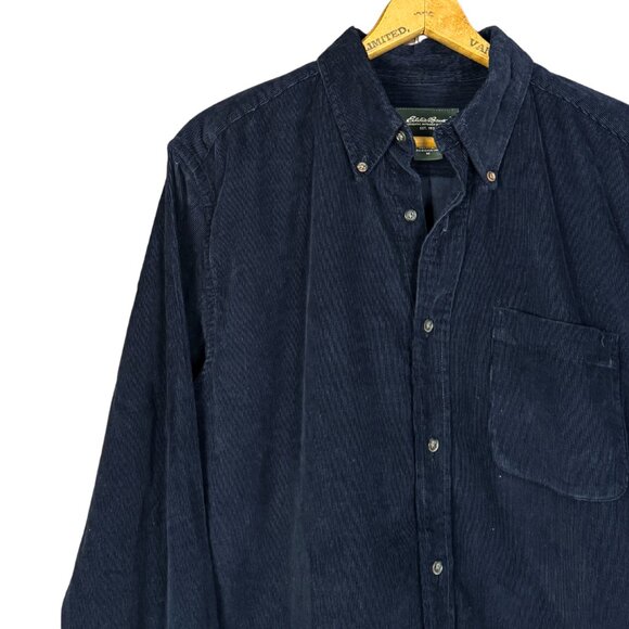 Eddie Bauer Navy Corduroy Oversized Button-Down Shirt Size Medium – 100% Cotton - Picture 2 of 6